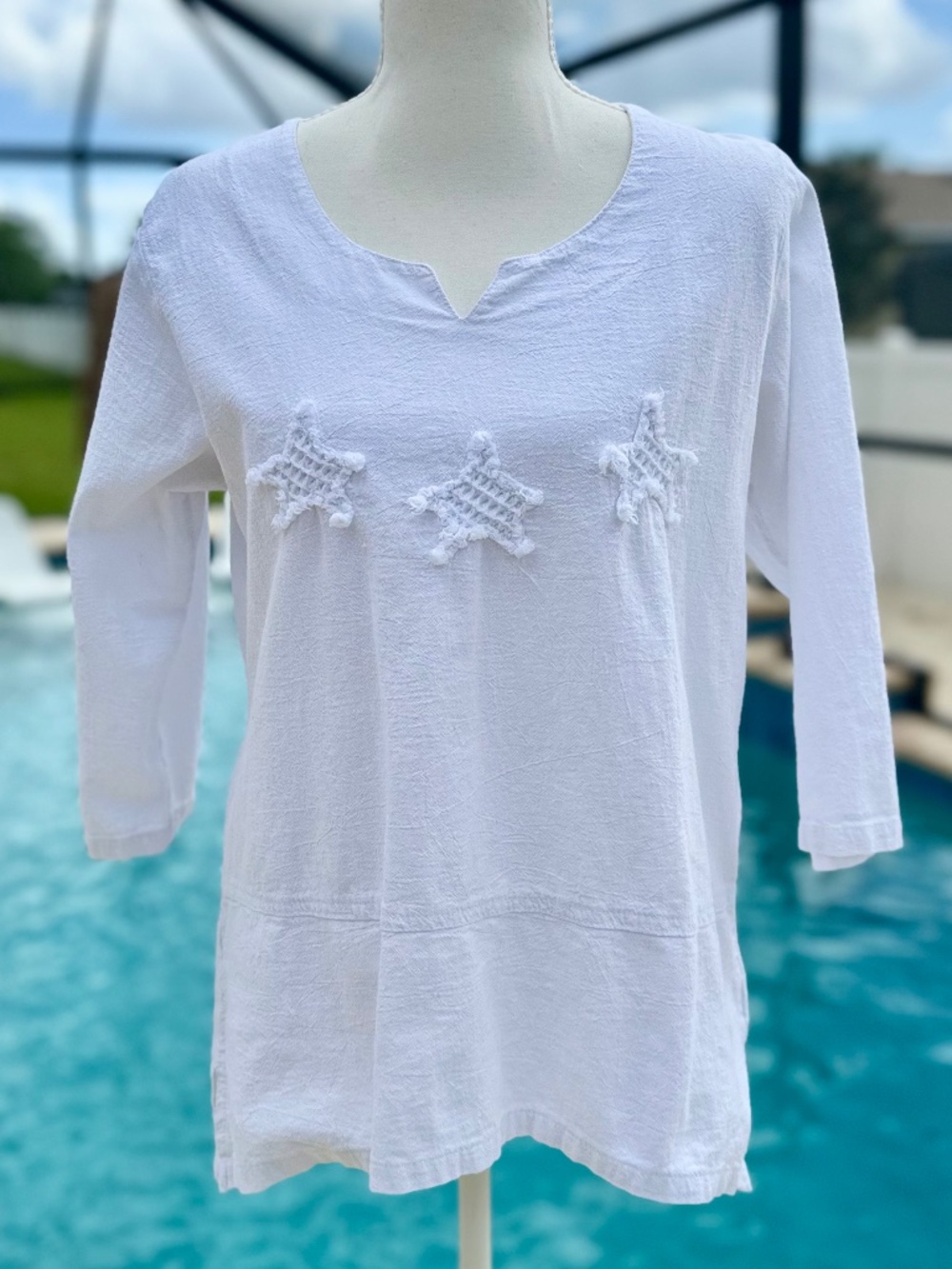 Palm Grove 100% Cotton Tropical Star Fish Beach Tunic, Size SP